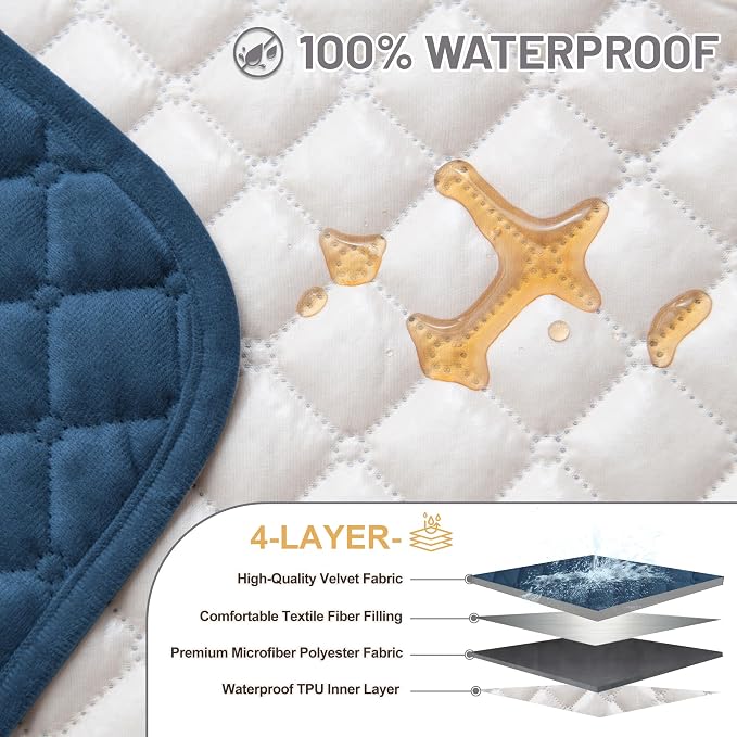 Sectional Couch Covers for Dogs 100% Waterproof Corner L Shaped Sofa Cover Pet Friendly Velvet Washable Anti Slip L Shape Modular Sofa Slipcover Protector with Pockets (Blue, XX-Large) - Image 3