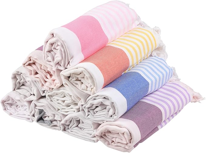Macarrie 10 Pieces Turkish Beach Towels 39 x 71 Inch Large Pool Towels Quick Dry Sand Free Absorbent Cotton Travel Washrag for Bath Hotel Beach (Cute Color) by Macarrie