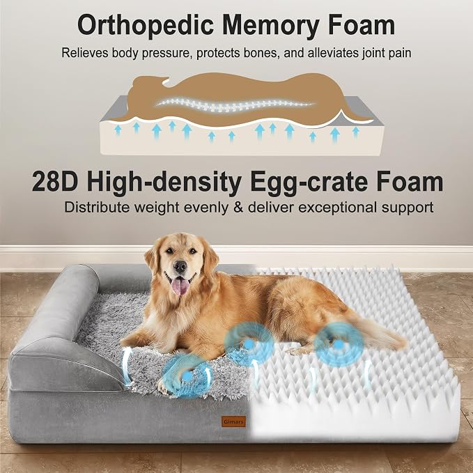 Gimars 3.7in Thickened Orthopedic Dog Bed for Extra Large Dogs, Supportive Dog Sofa Bed with 28D Egg-Crate Foam, Removable Washable Cover, Waterproof Lining for Puppy, Senior, Sick - Image 4