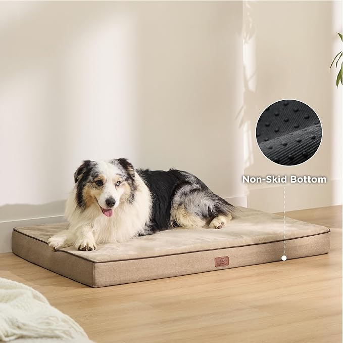 Bedsure Memory Foam XL Dog Bed, Orthopedic Crate Pads, 41x29 | Dual-layer Foam Mat for Optimal Support,Comfy Plush Flannel Fleece Pet Pillow, Removable Washable Cover, Nonslip Bottom，Khaki - Image 6