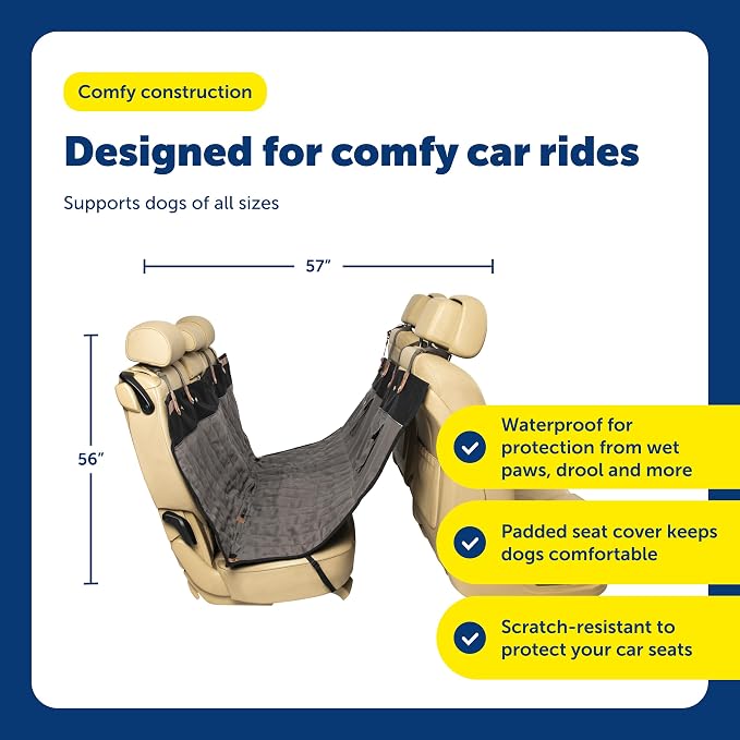 PetSafe Happy Ride Quilted Dog Car Seat Cover, Hammock, Black | Dog Hammock Seat Cover for Car, Scratch-Resistant Quilted, 4 Adjustable Headrest Straps, Nonslip Backing, Machine Washable - Image 5