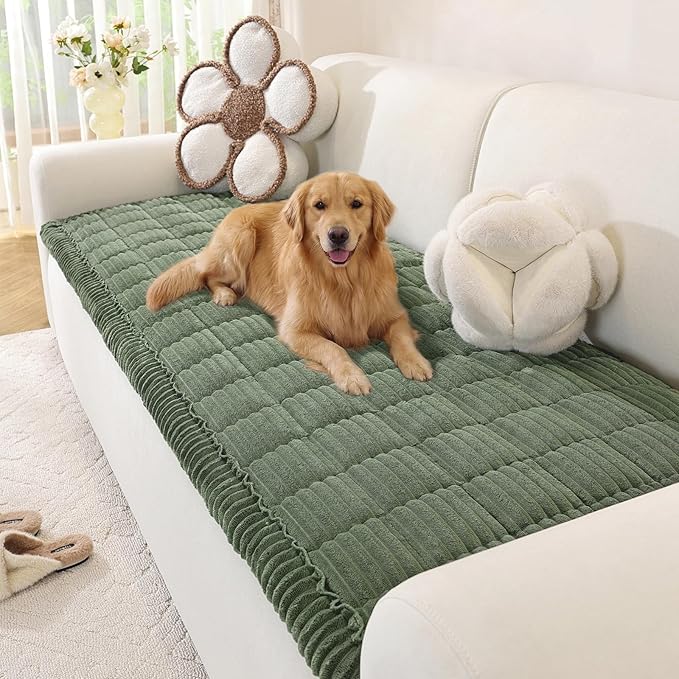 OstepDecor Couch Cover for Dogs, Washable Non Slip Sofa Cover for Pets, Soft Couch Covers for Sofa, Loveseat and Sectional, Furniture Protector Against Pet Hair & Scratches (27.6" x 70.9", Moss Green) by OstepDecor