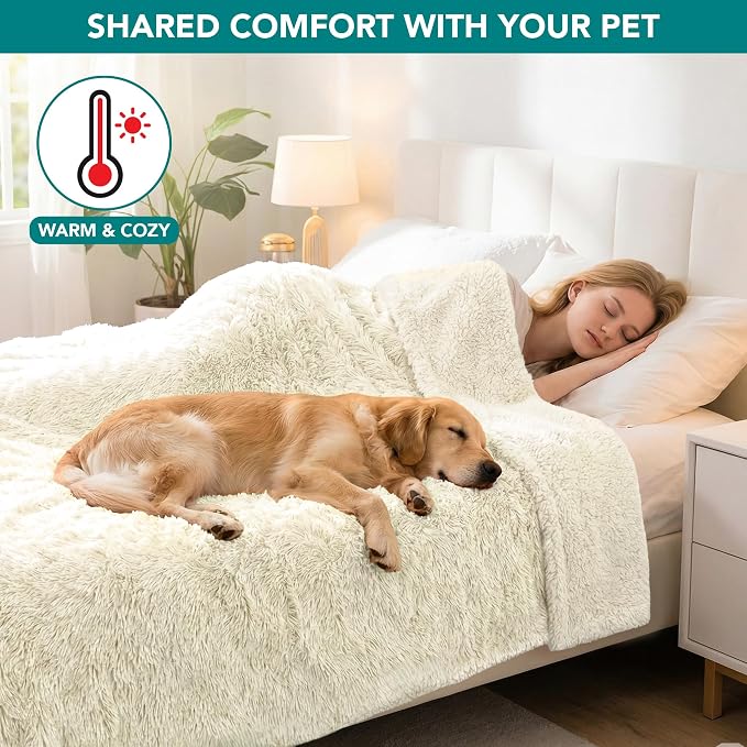 PetAmi Waterproof Dog Blanket for Couch, Bed & Furniture,Reversible Sherpa & Faux Fur Pet Blanket, Leakproof Pet Blanket for Large Dog Cat, Washable Soft Calming Protector Throw (60x80, Cream Beige) - Image 6
