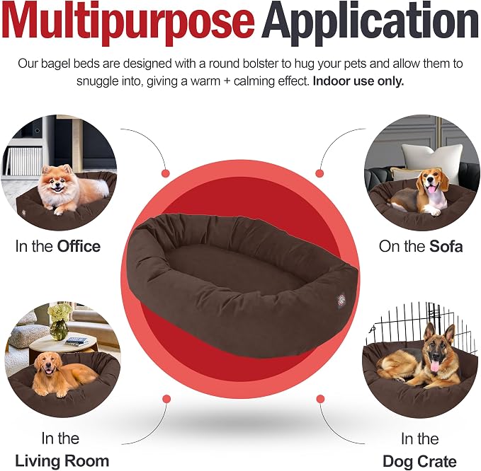 Majestic Pet 32 Inch Suede Calming Dog Bed Washable – Cozy Soft Round Dog Bed w/Spine Support for Dogs to Rest Head - Fluffy Donut Dog Bed 32x23x7 (Inch) - Round Pet Bed Medium – Chocolate (2025) - Image 5