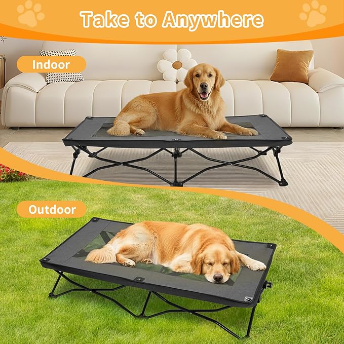 Elevated Dog Bed with Breathable Mesh, Portable Folding Dog Cot Bed Raised Cooling Pet Cot with No-Slip Feet & Carrying Bag Perfect for Travel, Camping, Backyard Outdoor Indoor Use - Image 6