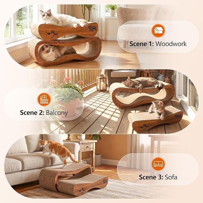 Cat Scratcher 2 in 1 Scratchers for Indoor Cats Scratching Board Cardboard | Horizontal Corrugated Scratch Pad for Cats as Beds & Furniture Reversible Sofa Scratch - Image 5