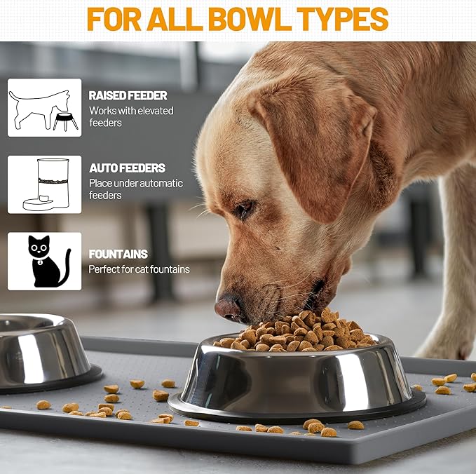 Hubulk Dog Feeding Mat,100% Waterproof Food Grade Silicone Pet Food and Water Bowl Placemat,Dishwasher, High Raised Edge to Prevent Spills,Nonslip Tray to Stop Messes on Floor (24"x16"x0.5", Grey) - Image 6
