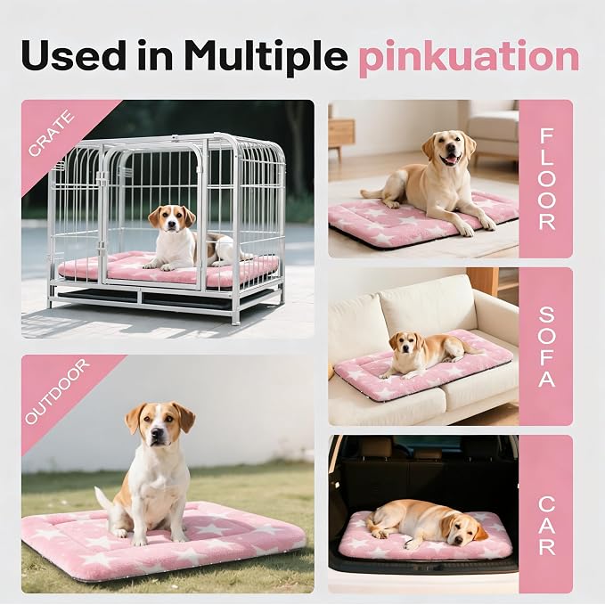 Dog Bed Mat, Reversible Crate Pad & Durable Dog Bed - Machine Washable Kennel Mat with Ultra Soft for Medium Dogs (Big&Small Stars Pink, 30" L*20" W*1.5" Th) - Image 7
