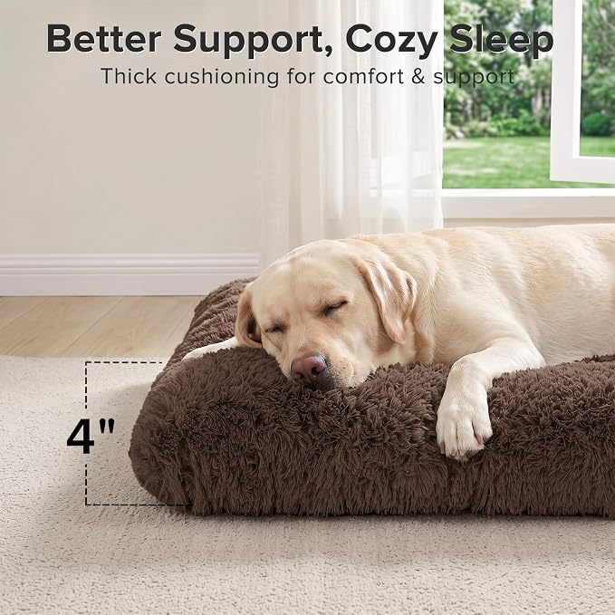 JOEJOY Large Dog Bed Crate Pad, Deluxe Plush Washable Dog Beds Fulffy Soft Kennel Pad Anti-Slip Pet Sleeping Mat for Extra Large Medium Small Dogs, 40" x 27", Brown - Image 3