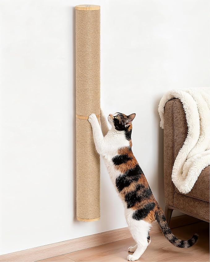 Aechonow 34" Cat Scratching Post, Wood Wall Mounted Cat Scratcher for Cats | Cat Wall Scratcher,Cat Wall Furniture for Indoor Cats,Cat Wall Wood Climber, Natural Sisal,Tall & Sturdy Corner Climbing Pole by Aechonow