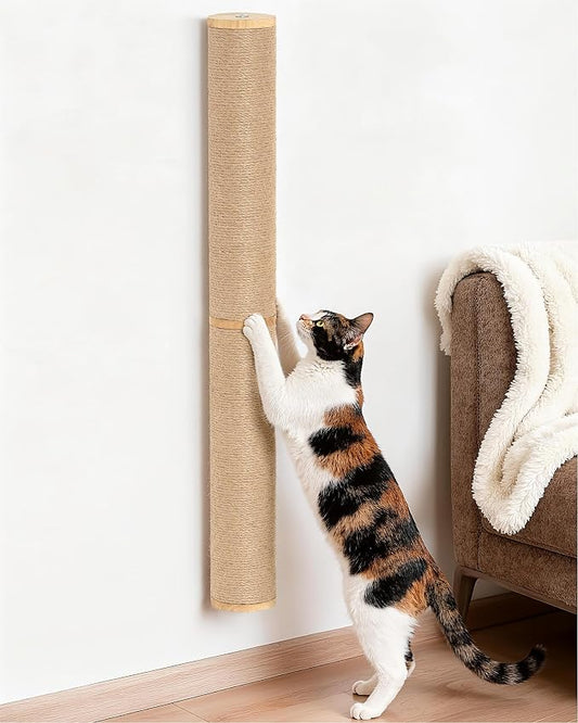 Aechonow 34" Cat Scratching Post, Wood Wall Mounted Cat Scratcher for Cats | Cat Wall Scratcher,Cat Wall Furniture for Indoor Cats,Cat Wall Wood Climber, Natural Sisal,Tall & Sturdy Corner Climbing Pole by Aechonow