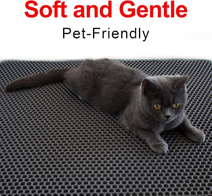 Waretary Large Cat Litter Mat, 36"x30" Waterproof Scatter Control Grey | Double Layer Litter Recycling, Easy to Clean, Non-Slip, Durable, Paw-Friendly, Safe & Odorless, Fits Large Litter Boxes - Image 6