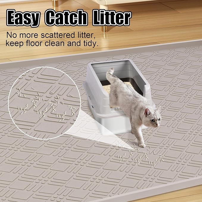 Silicone Cat Litter Mat 42" x 29" Cat Mat for Litter Box, Khaki | Extra Large Cat Litter Trapping Mat for Floor, Waterproof, Non-Slip Kitty Litter Box Mat with Raised Edge, Easy to Clean - Image 5