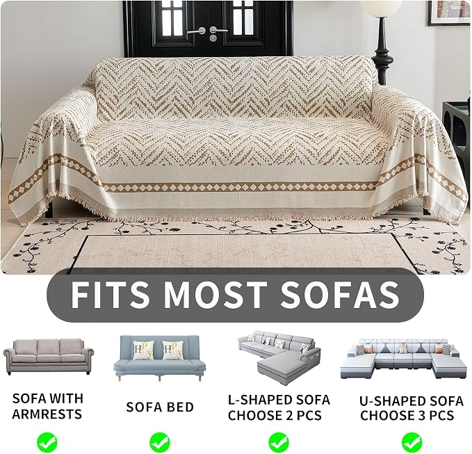 HAOMAIJIA Non Slip Couch Cover Sofa Covers for 3 Cushion Couch Washable sectional Couch Covers for Dogs pet Furniture Protector Couch Cover Blanket for Living Room (MR-Khaki, 71"x118") - Image 5