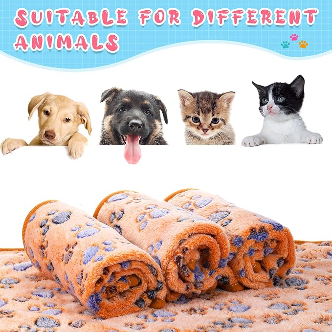 Tatuo 4 Pack Fleece Dog Blankets for Puppy Cats Multi-Size Sleep Mat for Pet Guinea Pig Soft Washable Warm Crate Bed Puppy Teething Toys Print Pattern Blanket Indoor(Coffee,24 x 16 Inch,Paw) - Image 4