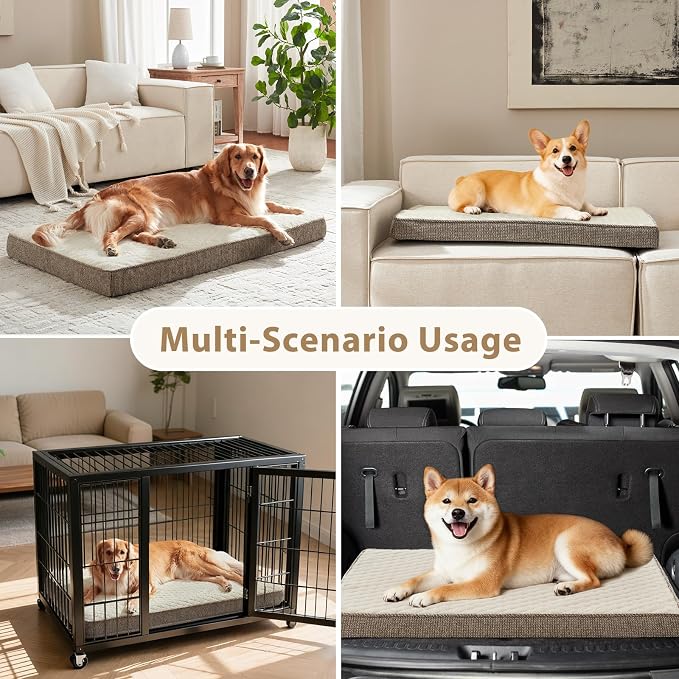 JOEJOY Orthopedic Medium Dog Bed, Washable Dog Crate Bed Medium Sized with Removable Cover, Egg Memory Foam Pet Beds, Beige, 29"x18" - Image 6