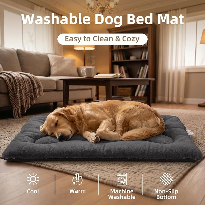 Dog Bed 30" for Metal Crate Pad, Washable Kennel Mat for Medium Dogs & Pets | Soft faux rabbit fur, non-slip,machine wash/dry, plush cushioning, for crates, floors & travel, multiple sizes for all breeds - Image 6