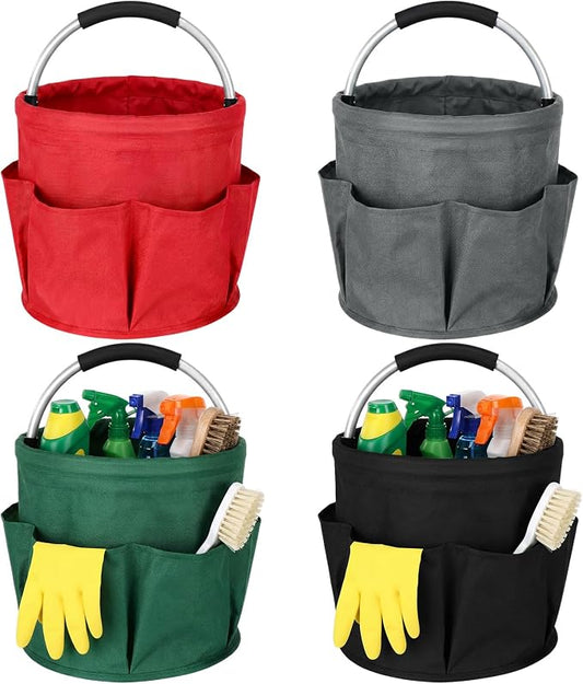 LemonRoad 4 Pack Cleaning Caddy with Handle 17L Foldable Cleaning Supplies Organizer Oxford Cloth Storage Basket with 6 Pockets Portable Multi Bucket Bag for Home Garden(Black,Dark Gray,Red,Green) by Unknown