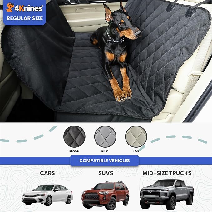 4Knines Dog Backseat Cover with Hammock for Cars, SUVs, and Trucks – Waterproof Layers, Nonslip Seat Protector, Durable Nylon Clips, K9 Shield with Heavy Duty Thread, (Regular, Black) - Image 4