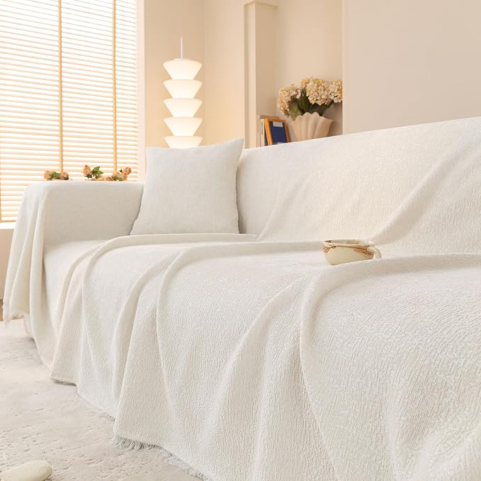 Luxury White Soft Thick Slub Chenille Couch Cover XXL 71x150 in | for All Shape Sofa Couch Furniture Protector, White Sofa Slipcover Protector for Dogs Pets Kids - Image 7