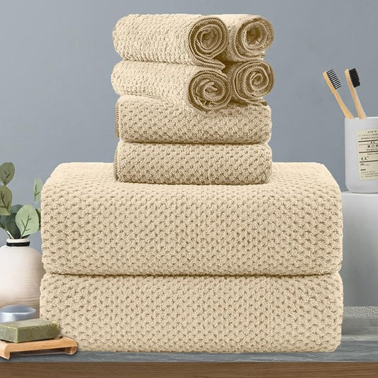 8-Piece Beige Bath Towels Set,2 Oversized Large Bath Towels Sheet,2 Hand Towels and 4 Washcloths - 600 GSM Soft Luxury Towel Set,Highly Absorbent Quick Dry Towel Collection for Bathroom,Hotel and Spa by Hailea