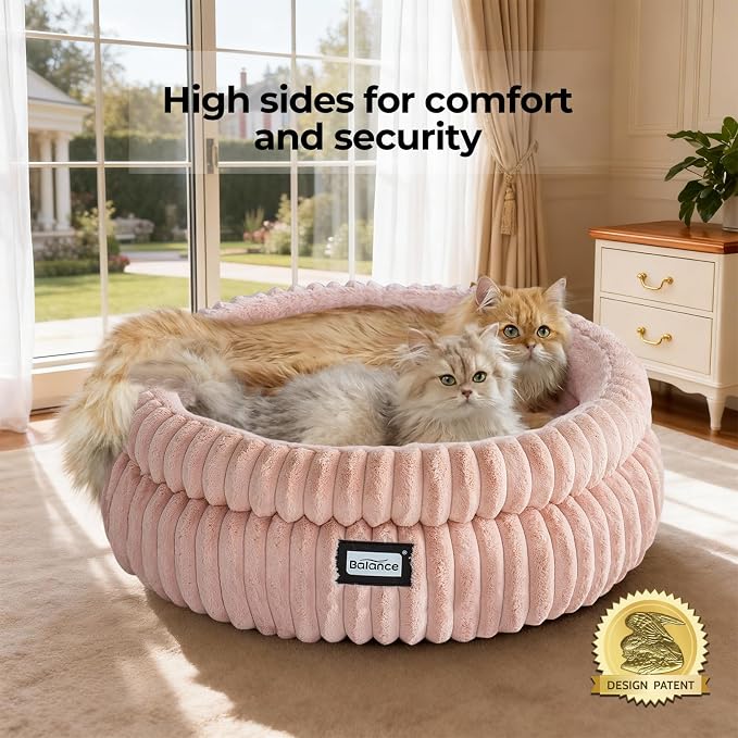 BALANCE Cat Bed Kitten Bed, Washable Round Cat Beds for Indoor Cats,Super Soft Plush Faux Fur Pet Bed for Puppy and Kitten with Anti-Slip Bottom - Image 2