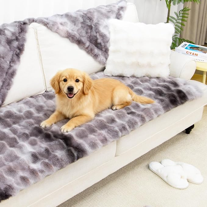 Pet Couch Cover Sofa Washable - Dog Couch Protector Covers Non-Slip Soft Fuzzy Plush Sofa Slipcovers, Pet Friendly Dog Mat for Furniture Couches, Car, Recliner, Gery, 27.6"x27.6" by UOFON