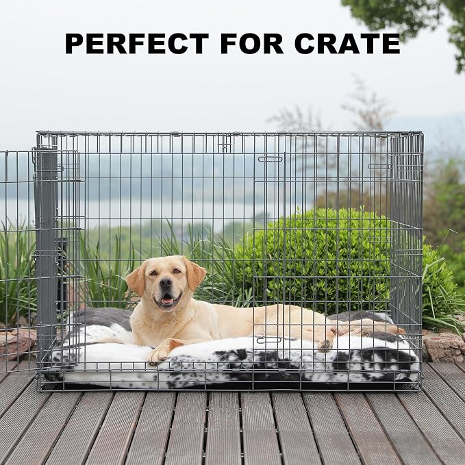 Bedfolks Waterproof Kennel Pad,Plush Dog Crate Bed with Removable, Washable Faux Fur Cover for Extra Large Dogs, Fluffy - 41"x27", Black-White Cowhide - Image 6