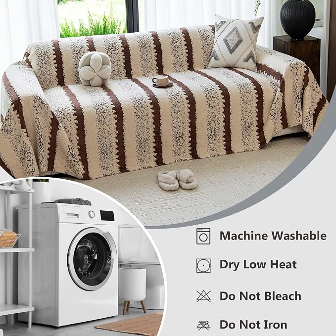 Sherpa Fleece Couch Cover for 3 Cushion Sofa, Brown, 71" x 134" - Pet Proof Sofa Covers Heavy Duty Scratch Resistant Pet Friendly Furniture Cover - Easy Install, Machine Washable - Image 7