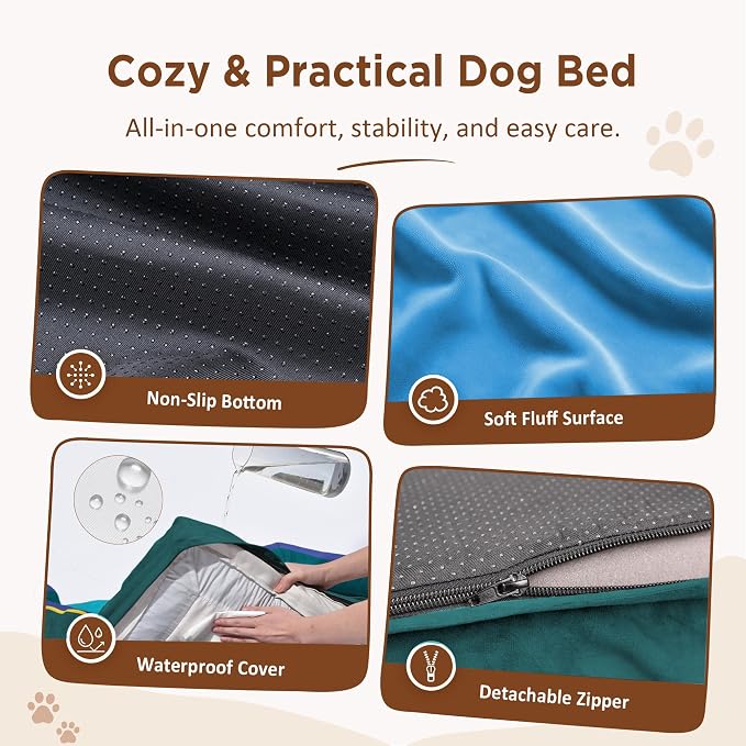 Comfort Expression Orthopedic Dog Beds for Large Sized Dog with Bolster | Waterproof Dog Couch Bed with Washable Cover & Non-Slip Bottom, Supportive Egg Crate Foam Large Pet Bed, 36x27 Inch - Image 4