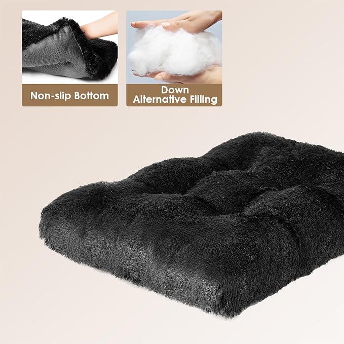 EHEYCIGA Fluffy Dog Crate Bed, Plush Extra Large Plus Dog Pillow, Black | Xlarge Calming Anti Anxiety Plush Faux Fur Mat for Large size dogs, Washable Soft Warm Plus Dog Pad with Non-Slip Bottom - Image 3