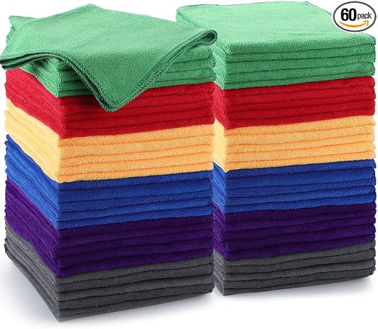 Nuenen 60 Pcs Microfiber Cleaning Cloths for Cars 16 x 16 Inch Ultra Absorbent Car Towels Drying Reusable Cleaning Supplies House Kitchen Window Microfiber Towel (6 Color) by Nuenen