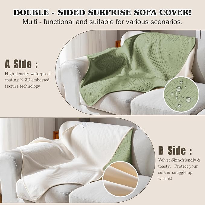 Waterproof Recliner Chair Cover - Washable Double-Sided Velvet and Pattern Reversible Cover for Couch, Bed, Car and Sofa Protection for Dogs, 30x40in/Green - Image 2