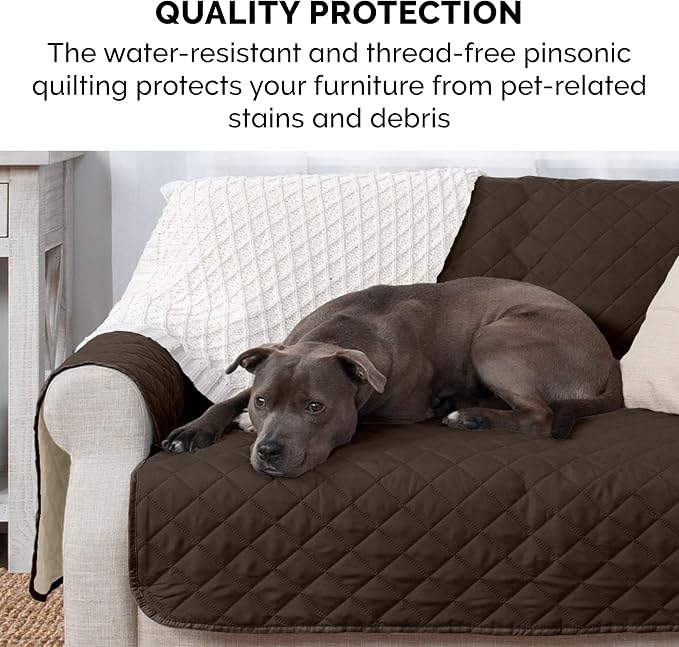 Furhaven Water-Resistant & Reversible Loveseat Cover Protector for Dogs, Cats, & Children - Two-Tone Pinsonic Quilted Living Room Furniture Cover - Espresso/Clay, Loveseat - Image 10