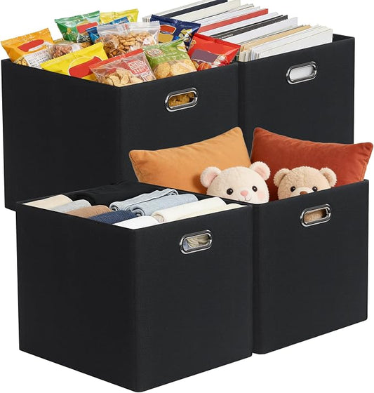 Posprica 3X Thicker Collapsible Storage Bins,13×15x13 Foldable Storage Cube Boxes Fabric Drawer for Closet Shelf Cabinet Bookcase, set of 4 (Pure Black) by Posprica