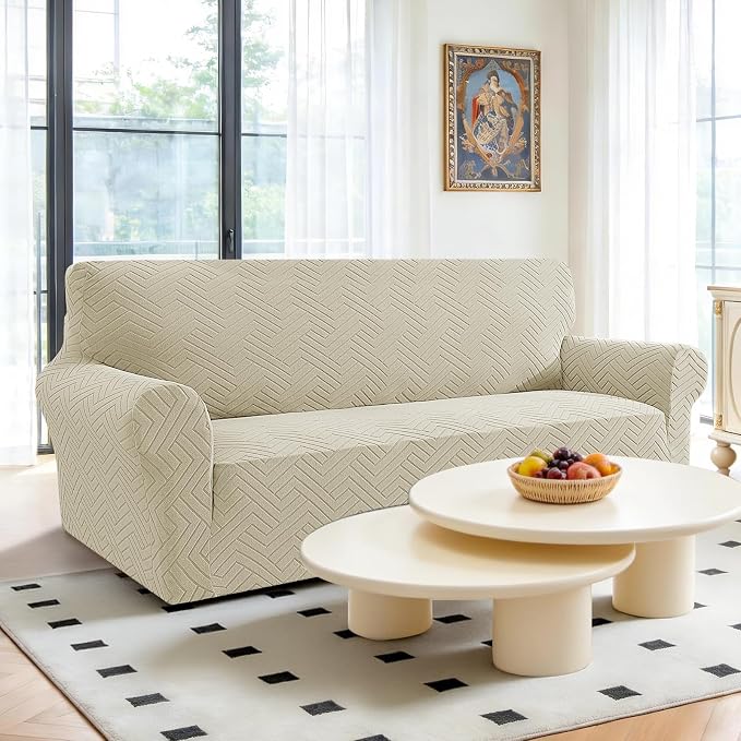 Stretch Sofa Cover Non-Slip Washable Furniture Protector | Stretch, 71"-91".Soft, Non Skid Foam, Elastic Bottom, Machine Washable, for Kids & Pets, Couch & Sofa, Khaki - Image 2