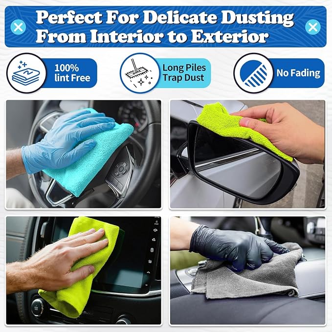 FIXSMITH Microfiber Cleaning Cloth, Shop Towels Bulk, 24 Pack Microfiber Towels for Cars, All-Purpose Absorbent Cleaning Rags, Dust Cloth for Automotive, Mechanic, Garage, Bar, 12 x 11 inch - Image 3