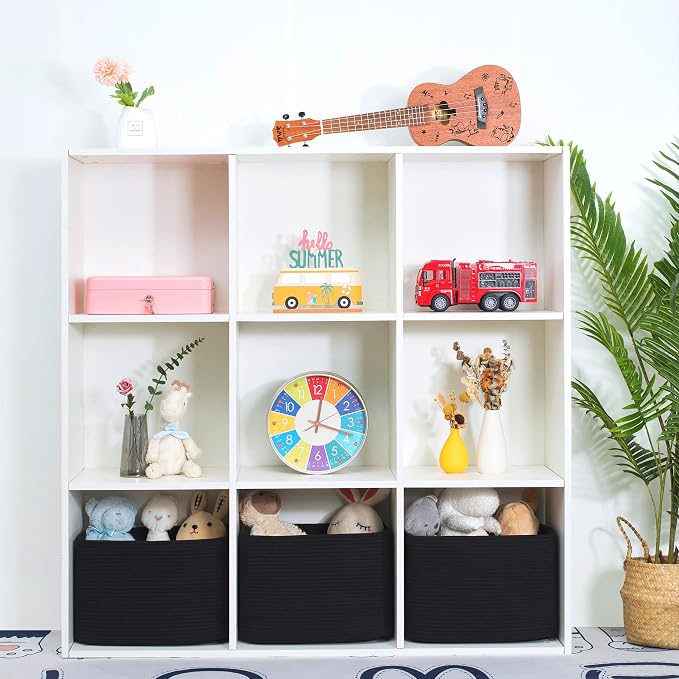 MINTWOOD Design 3-Pack Storage Baskets for Shelves, Playroom and Classroom, Book Basket, Decorative Storage Cube Bins, Woven Closet Organizers, Pantry and Shoe Organizer, Full Black - Image 4