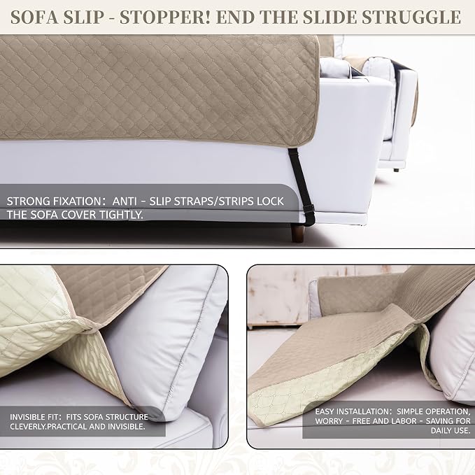Sectional Couch Covers for Dogs 100% Waterproof Corner L Shaped Sofa Cover Pet Friendly Velvet Washable Anti Slip L Shape Modular Sofa Slipcover Protector with Pockets (Khaki, Small) - Image 5