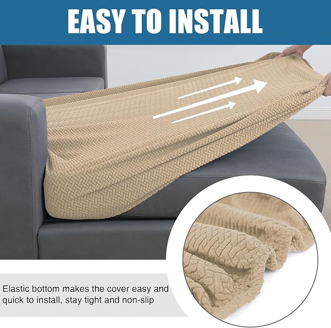 Smiry Waterproof Couch Cushion Covers, L Shape Sectional Couch Covers | Stretch Jacquard Chaise Lounge Sofa Slipcover, Washable Elastic Furniture Protector for Pets, Chaise, Light Brown - Image 4