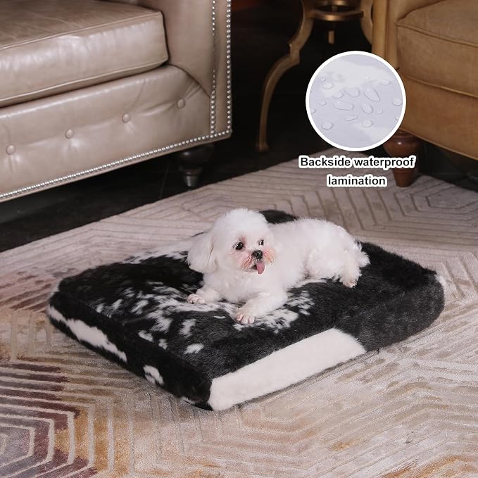 Bedfolks Waterproof Dog Crate Bed,Plush Dog Bed with Removable Washable Cover,Faux Fur Dog Crate Pad for Small Dogs and Cats,Fluffy Dog Kennel Bed 23"x18",Black-White Cowhide - Image 2