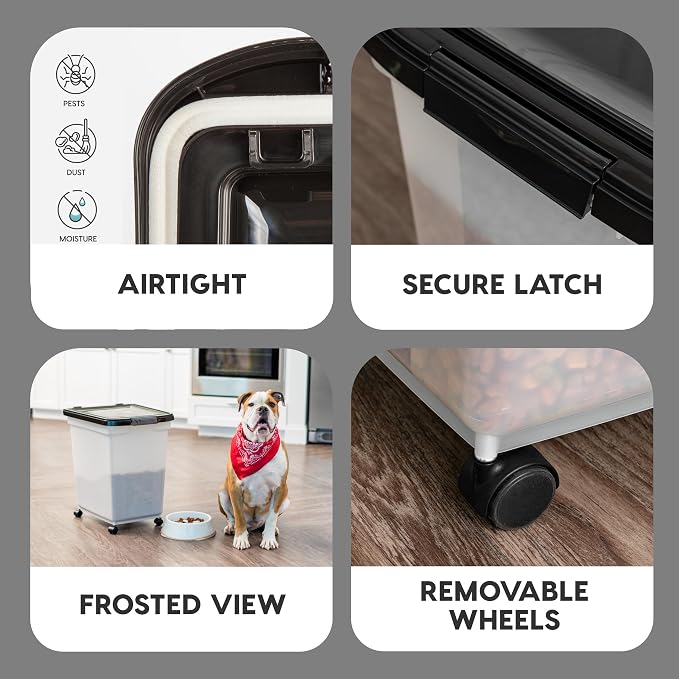 IRIS USA Dog Food Storage Container 50 lbs, with Removable Rolling Wheels, for Dog Cat Bird and Other Pets, Food Storage Bin, Keep Fresh, Made in USA, Pearl/Black - Image 4