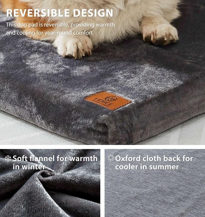 LIORCE Dog Crate Pad - Dog Bed Large Sized Dogs with Removable Washable Cover and Waterproof Lining - Memory Foam Pet Bed for Crate - Reversible Kennel Mat (Cool & Warm), 36-inch, Grey - Image 4