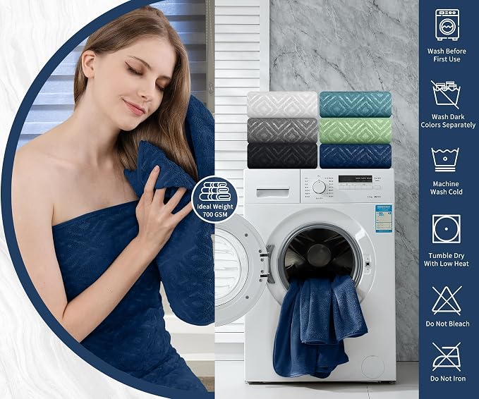 Bath Towel Set of 4 Extra Large Bath Sheet 35"x70" Oversized Bath Towel Soft Microfiber Bathroom Towel for Adults Highly Absorbent Quick Dry Towel Set for Bathroom,Hotel,Shower Towel Bath Sheet Navy - Image 6