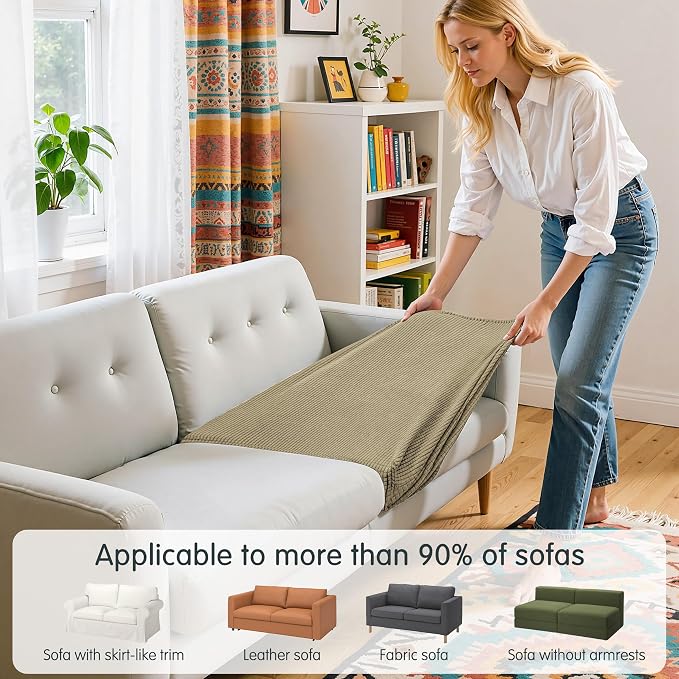 Hokway Stretch Couch Cushion Covers, 2 Piece Individual Sofa Cushion Slipcovers，Jacquard Sofa Seat Slipcover Set, Non-Slip Protector for Cushion (Sand,Small-2PC) - Image 4