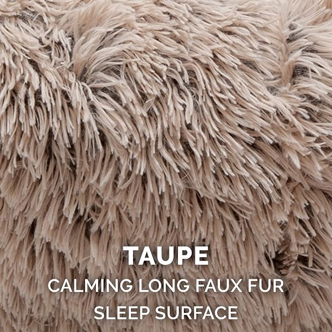 Furhaven Replacement Donut Dog Bed Cover Plush Long Faux Fur Calming Cuddler, Machine Washable - Taupe, Large - Image 4