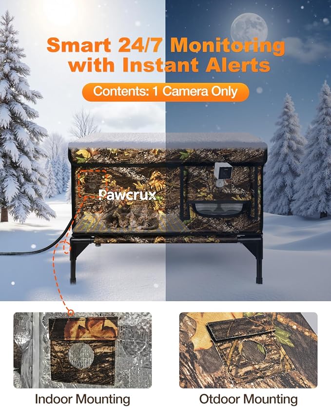 Weatherproof Heated Cat House for Outdoor in Winter, Heated Cat Bed Kitty Shelter with Cat Heating Pad, Insulated & Safe Escape Door, Warm House for Outside Stray Cat (Leaf Color, 17.6"x25.5"x17.9") - Image 2