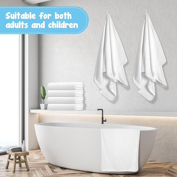 SmoothNovelty 16 Pack Microfiber Bath Towels Bulk 27'' x 60'' Oversized Size Bath Towel Highly Absorbent Extra Large Soft Drying for Beach Shower Summer Salon Sport Gym Party (Lattice,White) - Image 5