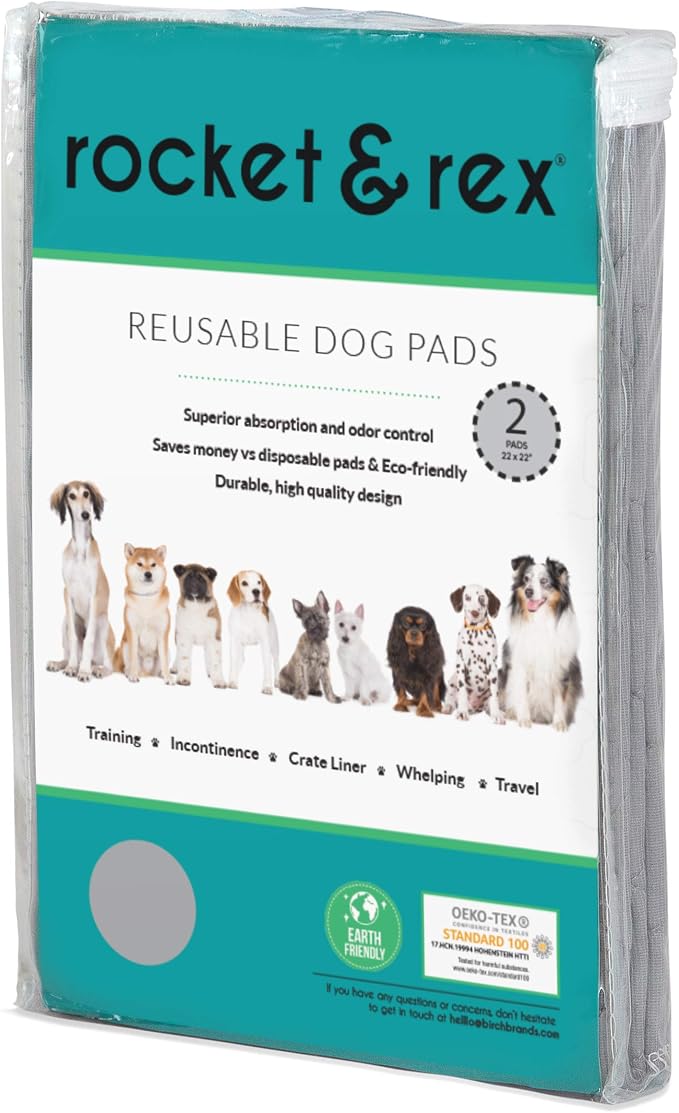 rocket & rex Grey Washable Reusable Pee Pads, Leak-Proof (22x22, 2pk) | For potty training, whelping & crate lining. OEKO-TEX, chemical-free. - Image 9