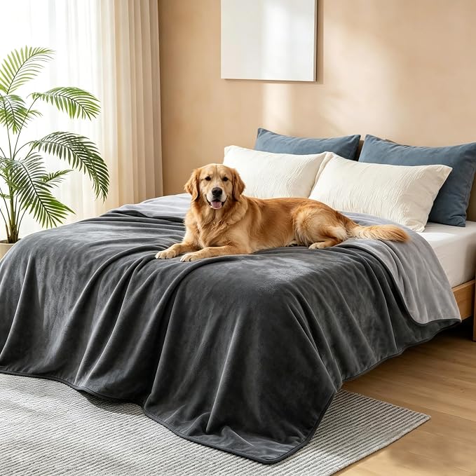 gogobunny Waterproof Blanket for Dogs and Cats, Reversible Flannel Double-Sided Furniture Protector for Couch Sofa Bed Against Spills & Pet Fur (60" x 80", Dark Grey/Light Grey) by gogobunny